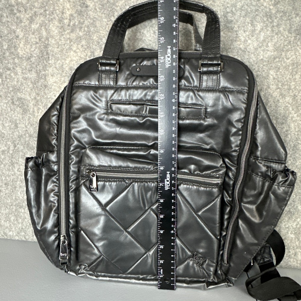 Lug Backpack Unisex Medium Gray Voyager Quilted Puffer Metallic Travel Bag - Picture 9 of 13